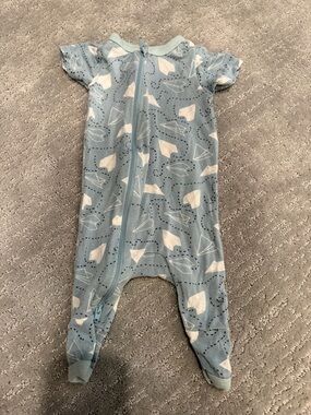 Blue Paper Airplane Footed One-Piece for Kids